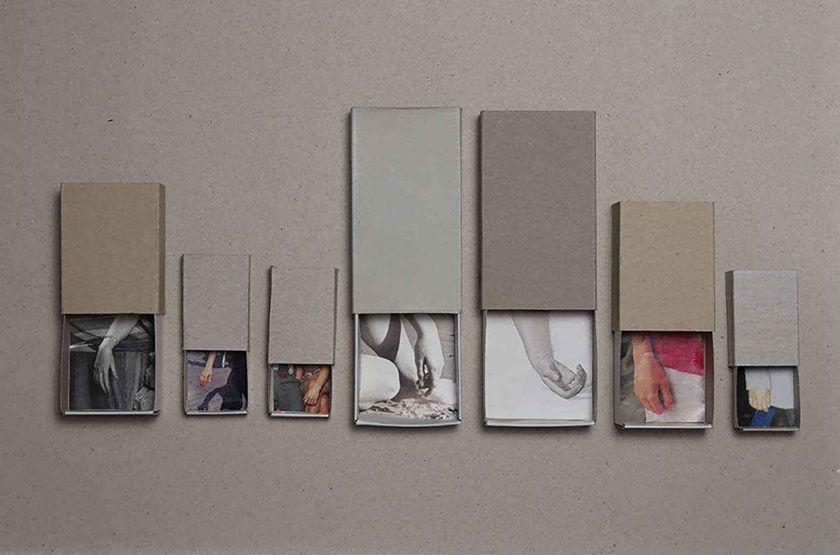 Karin Fisslthaler (2017), »Exhausted Hands (V)«, Found Images, Matchboxes, 31 x 43,5 cm